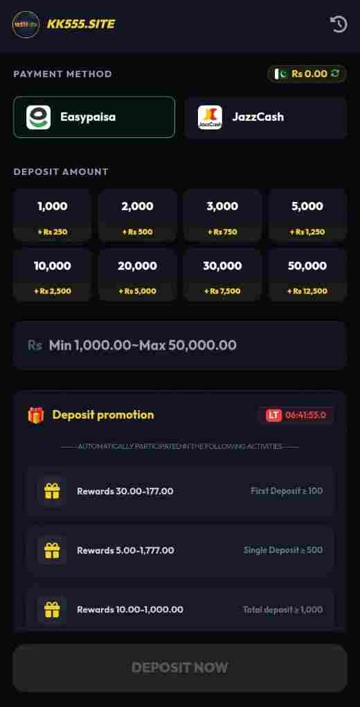 Deposit Money on KK555 Game