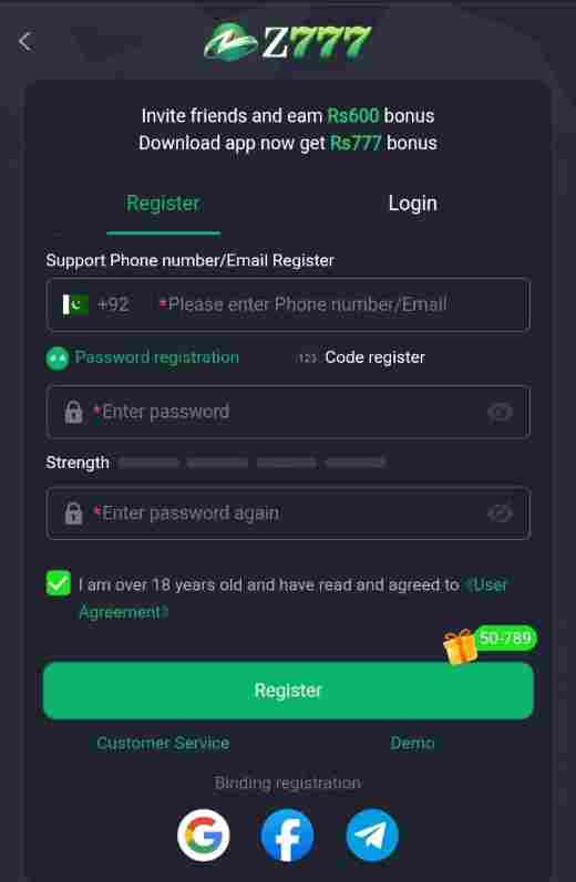 How to Register on Z777 Game